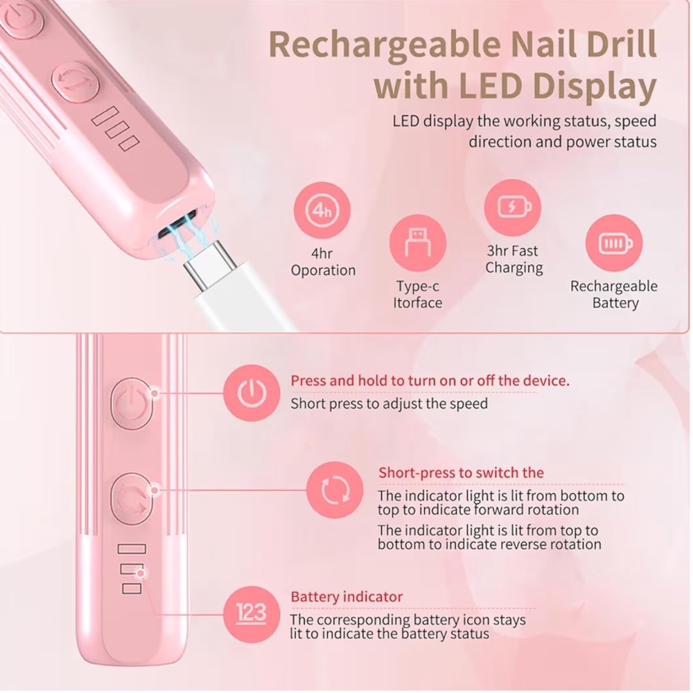 Pink Electric Nail File Set - Picture 3 of 4